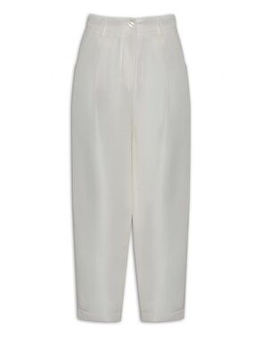 ROCOCO white silk + linen blend pleated trouser pants size large